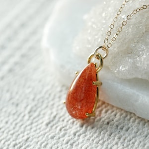 Orange Peach Sunstone Pear Pendant, Big Sunstone Teardrop Necklace, Energizing Crystal, Good Luck Pendant, Positive Energy Crystal image 2