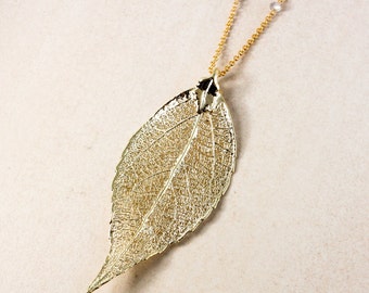 Gold Dipped Evergreen Real Leaf Necklace, Fall Necklace, Gold Dipped Leaf Jewelry, Autumn Necklaces
