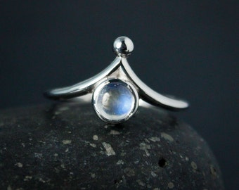 Rainbow Moonstone Crown Ring, Index Finger Moonstone Ring, Choose Your Setting