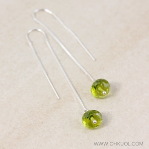 Silver Green Peridot Threader Earrings, Peridot Drop Dangle Earrings, Raw Peridot Crystal Earrings, August Birthdays