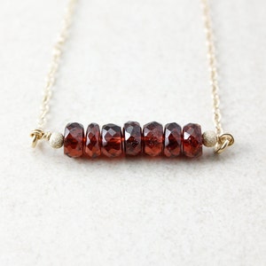 January Red Garnet Bar Necklace, Birthstone Necklace