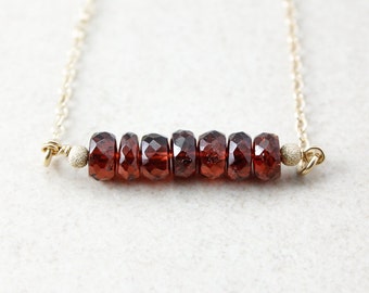 January Red Garnet Bar Necklace, Birthstone Necklace