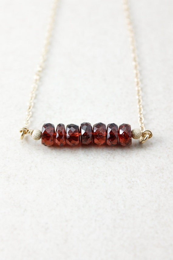 January Red Garnet Bar Necklace, Birthstone Necklace