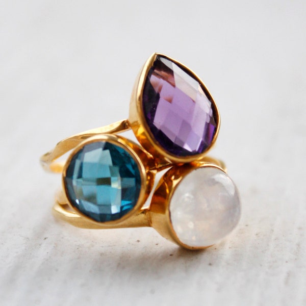 Gemstone Stacking Rings - Set of Rings - You choose 3 - Gold & Silver Rings