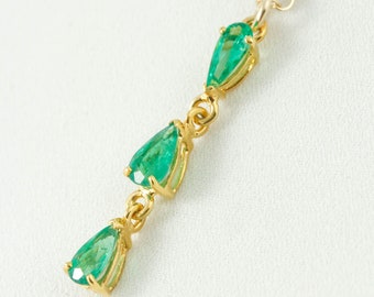 Yellow Gold Emerald Drop Pendant: Sterling Silver May Birthstone Necklace