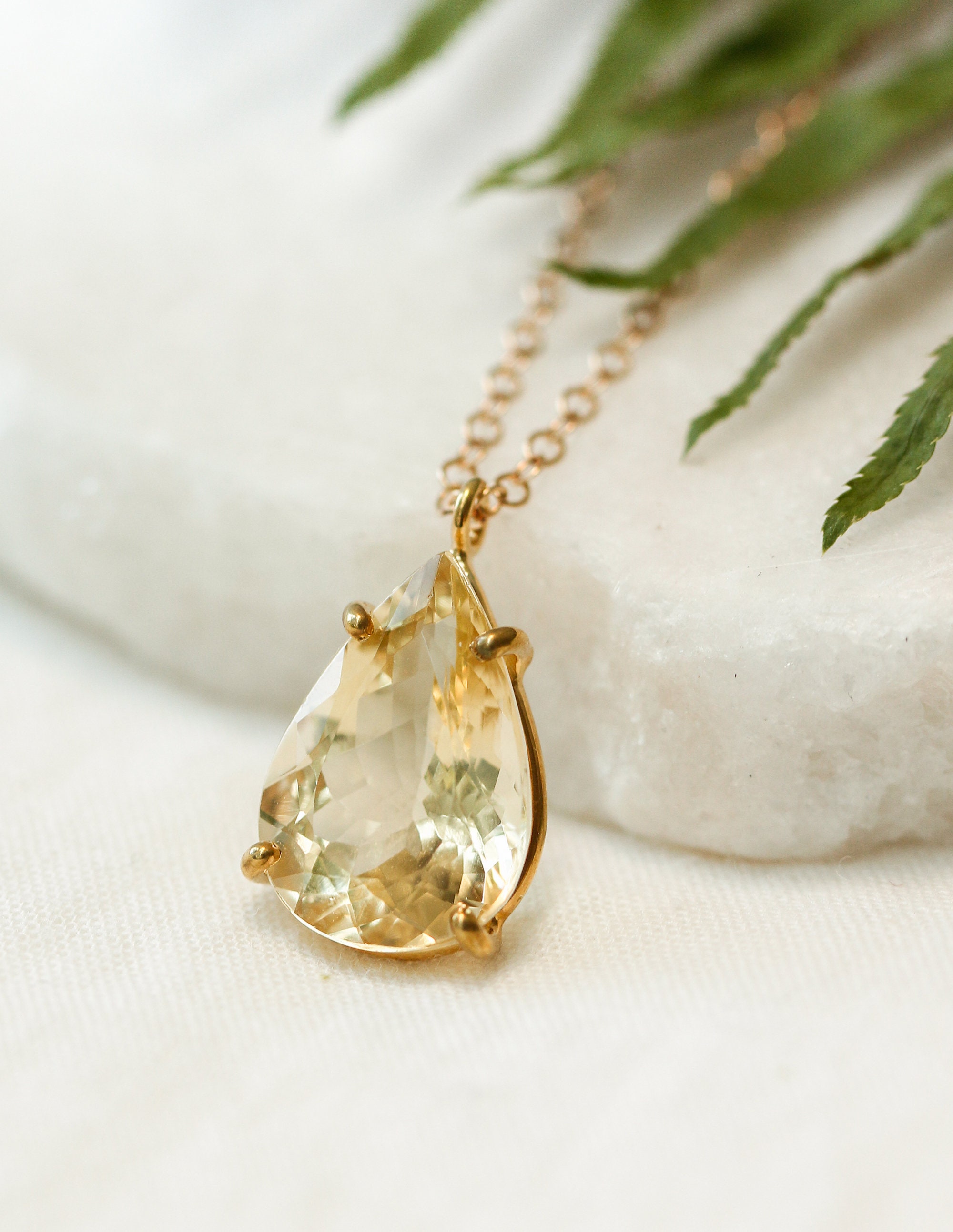 Pear Cut Golden Beryl Pendant Crown 