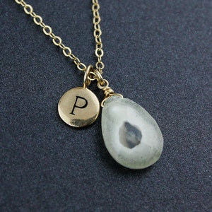 White Solar Quartz Initial Necklace, Silver or Gold, Personalized image 2