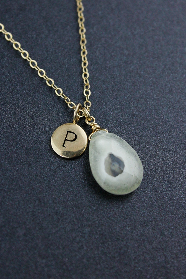 White Solar Quartz Initial Necklace, Silver or Gold, Personalized image 2