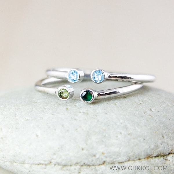 Custom Silver Dual Birthstone Ring, Custom Sister Rings, Double Gemstone Ring