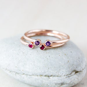 Dual Birthstone Ring, AAA Gemstones, Rose Gold