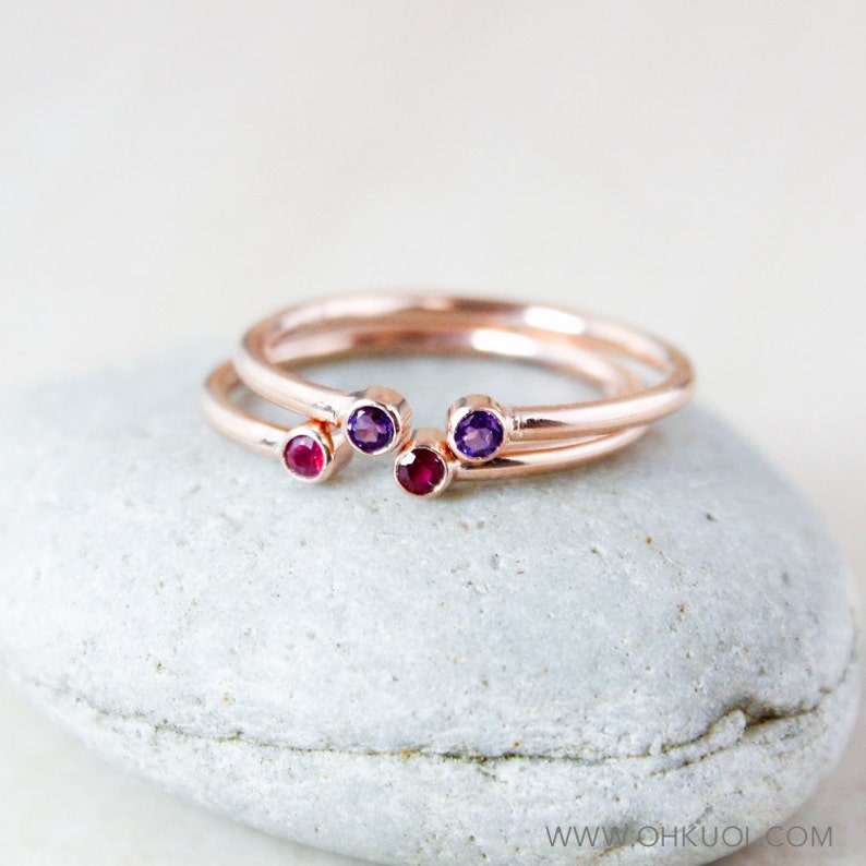 Dual Birthstone Ring, AAA Gemstones, Rose Gold 