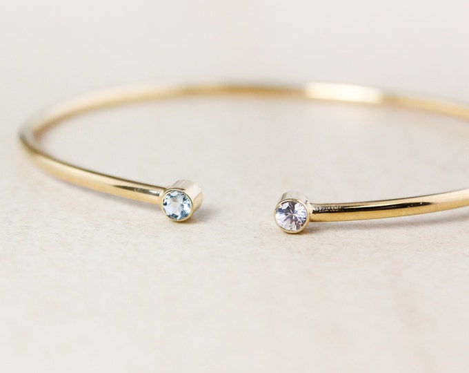 Dual Birthstone Bangle Bracelet, Gold, Silver, Rose Gold, Bestfriends Bracelets, Mom Bracelets