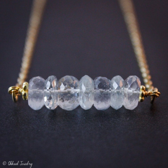 March Birthstone Necklace, Aquamarine Necklace, 14K GF