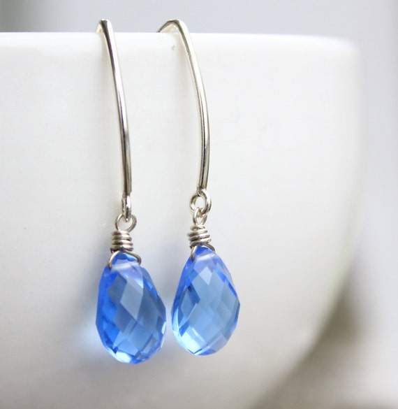 Silver Swiss Blue Quartz Gemstone Earrings Hook Earrings | Etsy