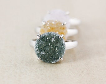 50% OFF SALE  - Silver Rustic Druzy Ring - Round Cut - Choose Your Druzy