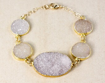 Lilac Agate Druzy Bracelet: Sterling Silver or Gold Filled