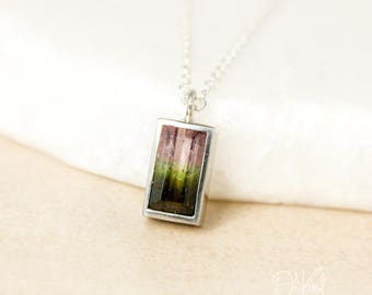 Silver Watermelon Tourmaline Necklace - Emerald Cut Tourmaline - Choose Your Tourmaline