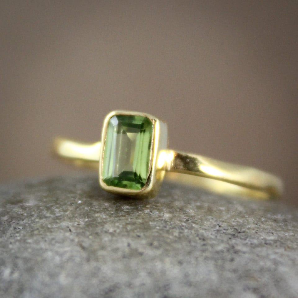 August Birthstone Green Peridot Ring Regal Rectangular Cut ...