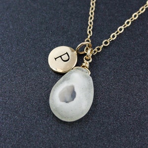 White Solar Quartz Initial Necklace, Silver or Gold, Personalized image 1