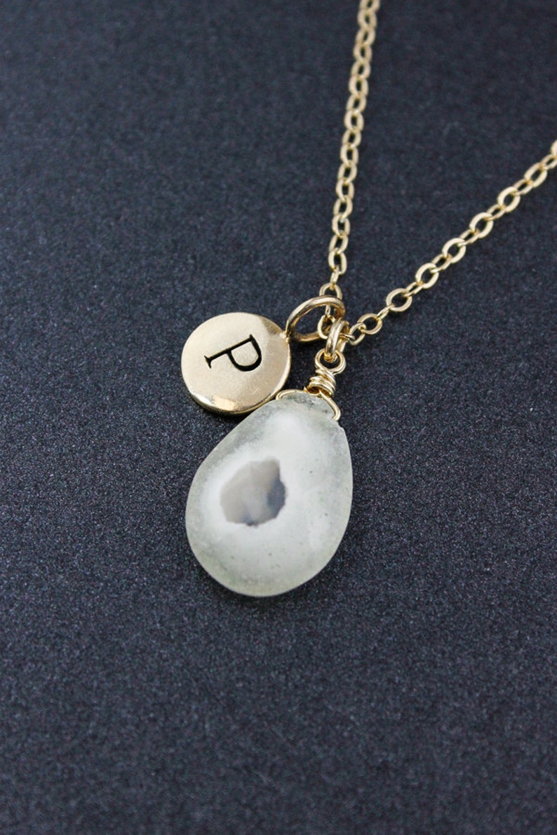White Solar Quartz Initial Necklace, Silver or Gold, Personalized image 1