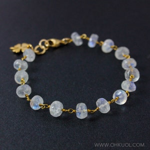 Rainbow Moonstone Gemstone Bracelet, Choose Your Charm image 1