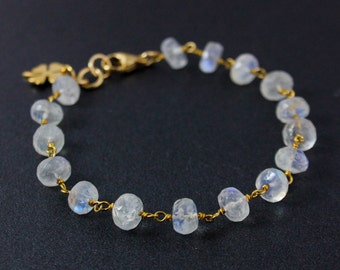 Rainbow Moonstone Gemstone Bracelet, Choose Your Charm