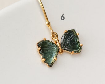 Teal Tourmaline Butterfly Earring: Sterling Silver, Gold Plated Option