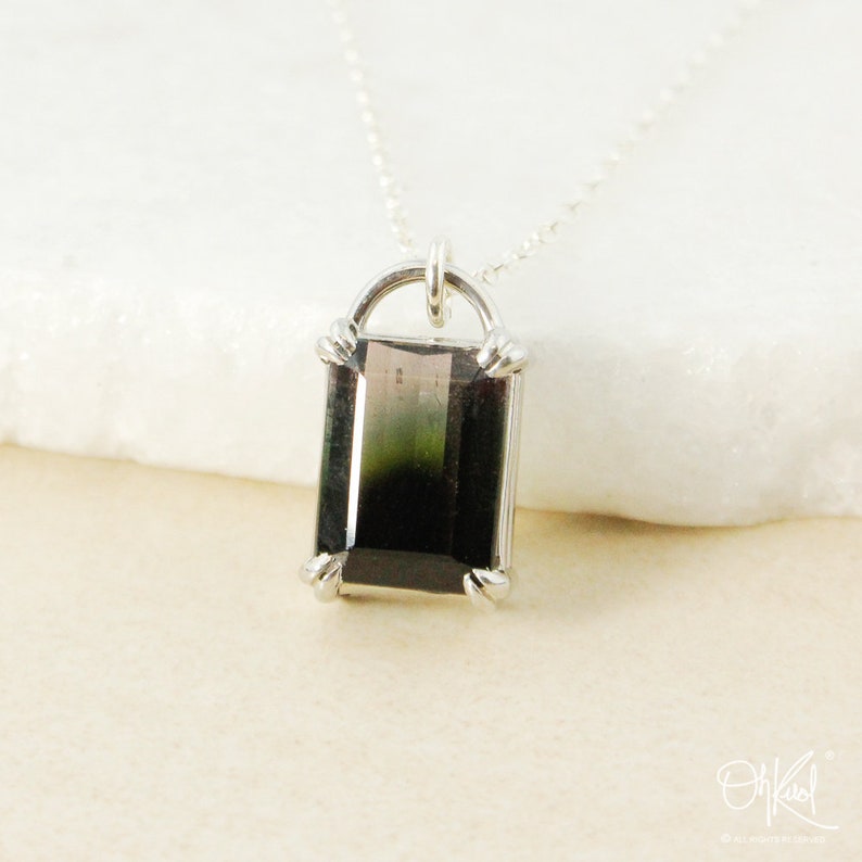 Silver Tri-colour Watermelon Tourmaline Necklace, Heirloom Necklace Rare Tourmaline Pendant, Natural Tourmaline, 925 Sterling Silver image 1