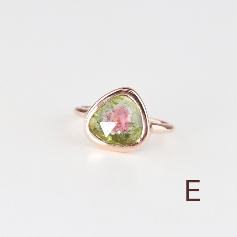 Rose Gold Rose Cut Watermelon Tourmaline Ring, Pear Cut Calming Meditation Ring, Green Pink Bi-color Tourmaline October Birthstone Ring E