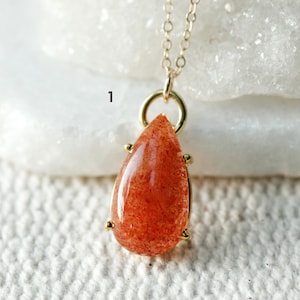 Orange Peach Sunstone Pear Pendant, Big Sunstone Teardrop Necklace, Energizing Crystal, Good Luck Pendant, Positive Energy Crystal image 5