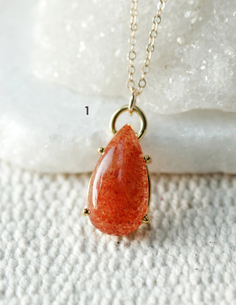 Orange Peach Sunstone Pear Pendant, Big Sunstone Teardrop Necklace, Energizing Crystal, Good Luck Pendant, Positive Energy Crystal image 5