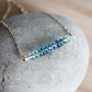 Blue Ombre Necklace, Blue Fluorite Gemstone Necklace, 14K Gold Fill