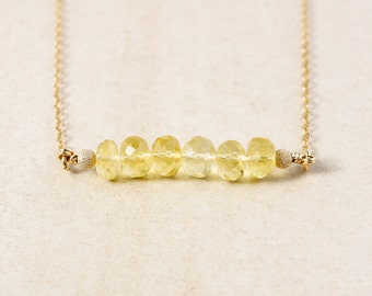 Yellow Citrine Bar Necklace, Choose Your Setting