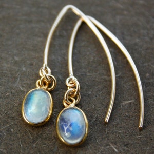 Gold Moonstone Earrings, Rainbow Moonstone Dangles, June Moonstone, New Beginnings Gift