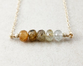 Golden Rutile Quartz Ombre Necklace, Gold or Silver, Bar Necklace