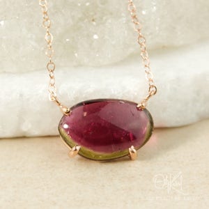 Freeform Watermelon Pink Tourmaline  Gem Necklace, Organic Shape Tourmaline