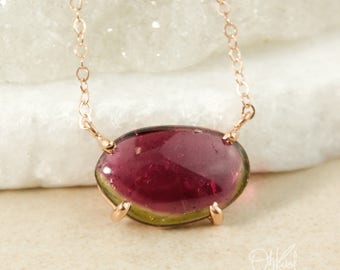 Freeform Watermelon Pink Tourmaline  Gem Necklace, Organic Shape Tourmaline