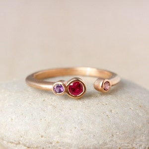 Custom Triple Birthstone Ring, Sentimental Ring, Matching Sister Ring image 2