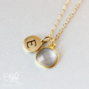 Gold Crystal Quartz Necklace, Hand Stamped Initial, Sentimental Gifts, Clear Quartz Pendant