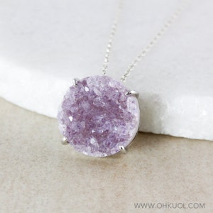 Amethyst Druzy Statement Necklace, Choose Your Druzy, 925 Sterling Silver