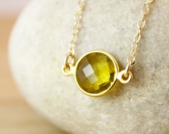 Gemstone Connector Necklace, Choose Your Gemstone, 14K GF, Round Stone Necklace, Sideway necklace, Sentimental Gifts