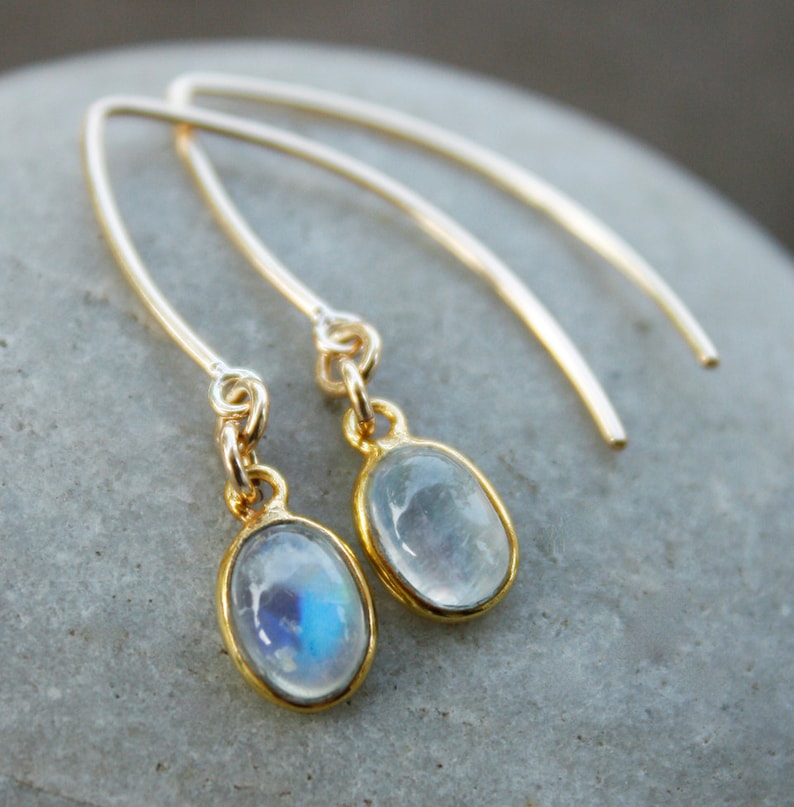 Gold Moonstone Earrings, Rainbow Moonstone Dangles, June Moonstone, New Beginnings Gift image 2