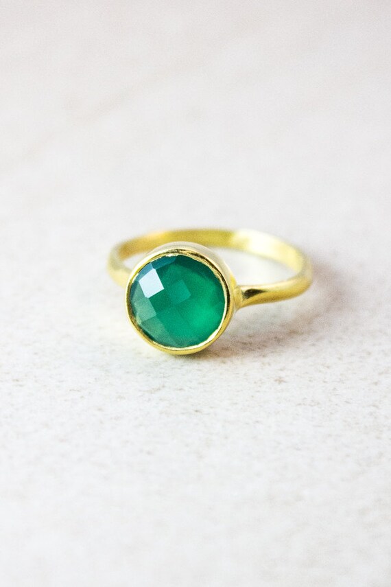 Gold Green Onyx Gemstone Ring Stackable Ring May Etsy