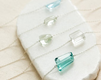 Raw Crystal Birthstone Necklace: Sterling Silver Gemstone Pendant