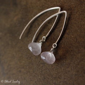 Pink Dainty Rose Quartz Dangle Earrings, Pink Stone Earrings, Healing Rose Quartz, 14KT Gold Filled Hooks image 2