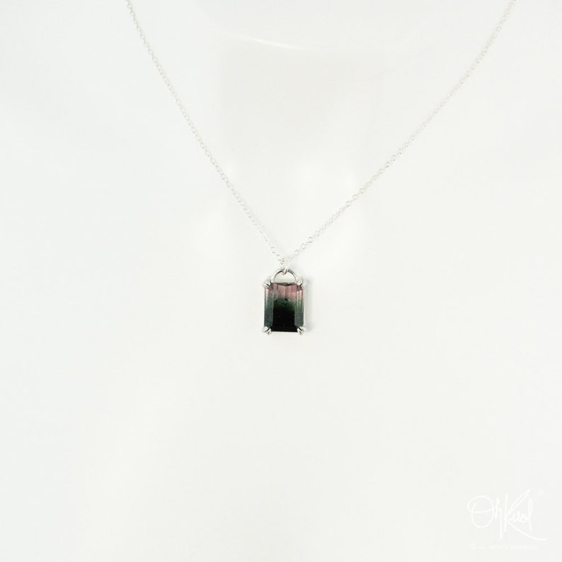 Silver Tri-colour Watermelon Tourmaline Necklace, Heirloom Necklace Rare Tourmaline Pendant, Natural Tourmaline, 925 Sterling Silver image 7