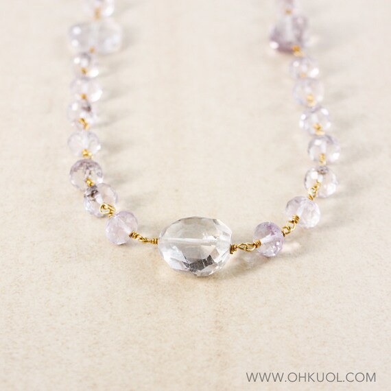 Pink Amethyst Beaded Necklace: 14K Gold Filled, Raw Stone