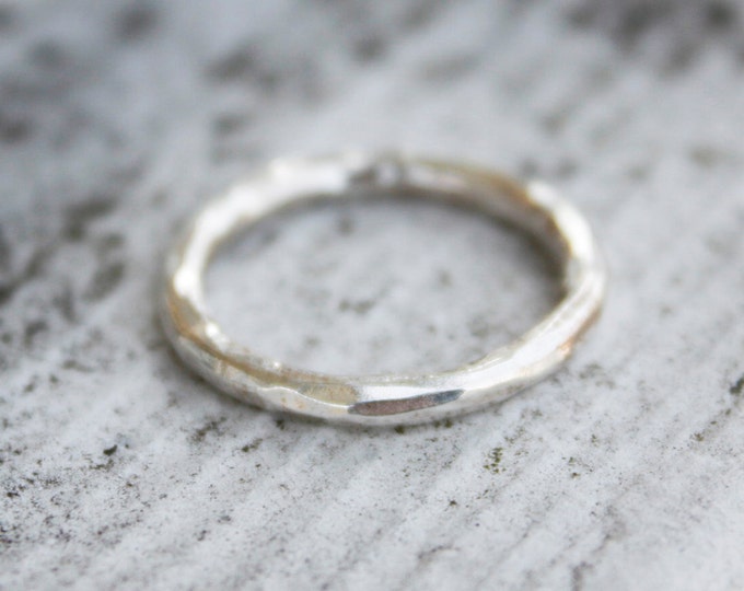 Simple Silver Band Ring Sterling Thin Hammered Band Etsy