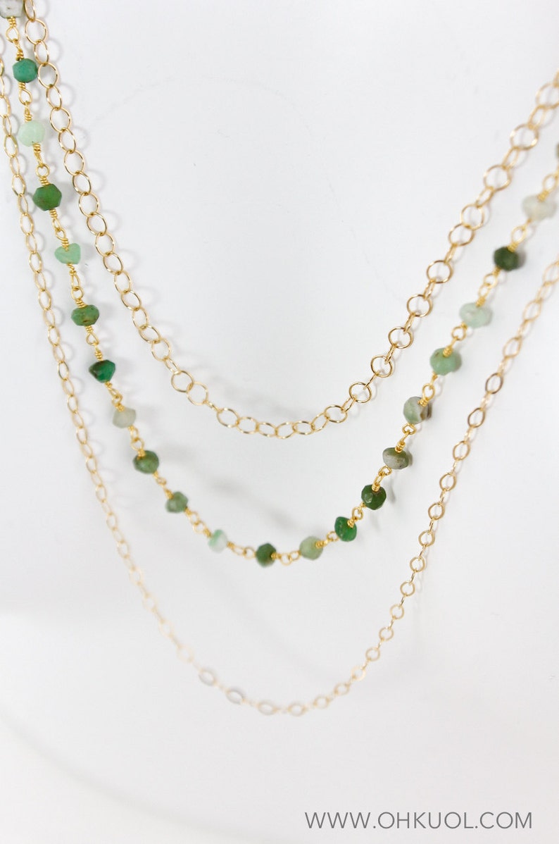 Gold Green Chrysoprase Necklace Long Bib Necklace Statement Necklace