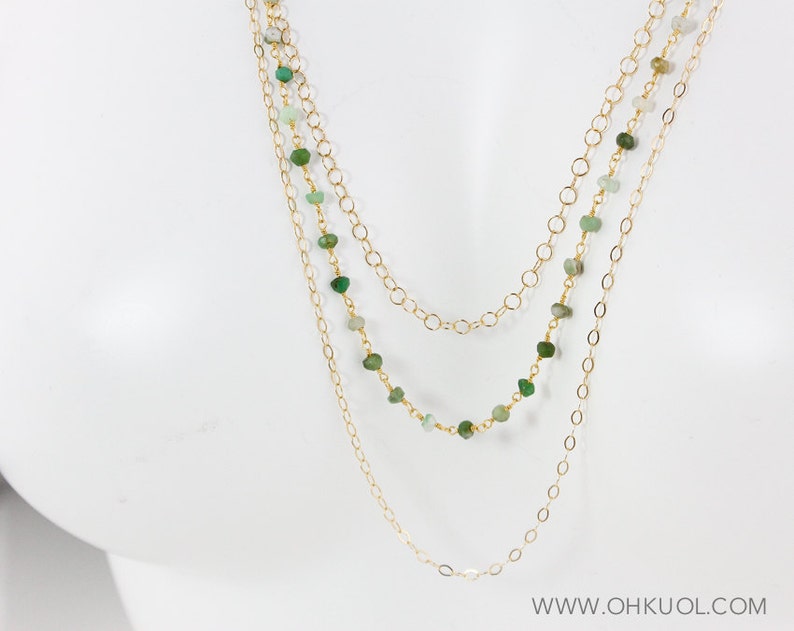 Gold Green Chrysoprase Necklace Long Bib Necklace Statement Necklace